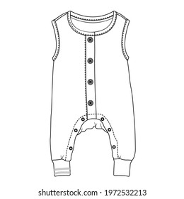 Baby fashion clothing design. Bodysuit vector flat sketch. Baby clothing template.
