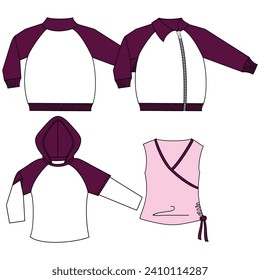 Baby fashion clothing design. Vector flat sketch of bodysuit costume. Template for baby clothes. Fashion flat sketch model for boys and girls dungeons technical fashion illustration