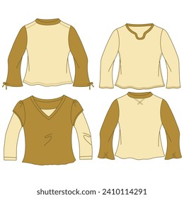 Baby fashion clothing design. Vector flat sketch of bodysuit costume. Template for baby clothes. Fashion flat sketch model for boys and girls dungeons technical fashion illustration