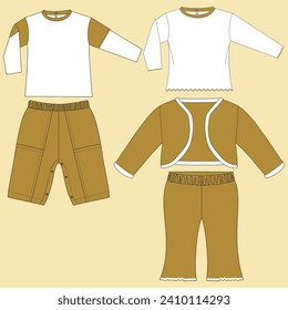 Baby fashion clothing design. Vector flat sketch of bodysuit costume. Template for baby clothes. Fashion flat sketch model for boys and girls dungeons technical fashion illustration