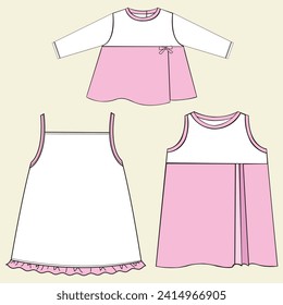 Diseño de ropa de moda para bebés. Esbozo vectorial plano del traje de cuerpo. Plantilla para ropa de bebé. Modelo de sketch plano de moda para mazmorras de niños y niñas ilustración técnica de moda