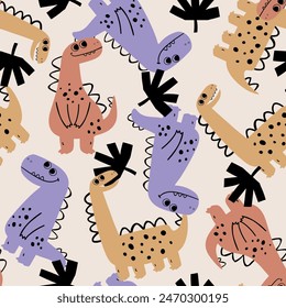 baby fashion pattern design with funny dinosaurs drawing as vector