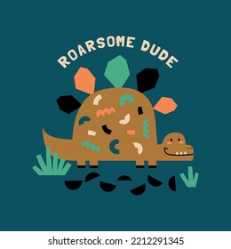 baby fashion print design with cute dinosaur vector drawing