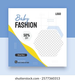 Baby fashion social media post template, web banner and flyer, kids fashion sale posts.