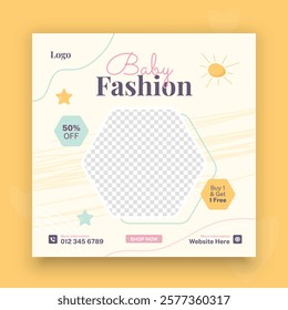 Baby fashion social media post template, Promotional banner for social media post.
