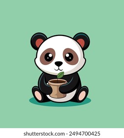 baby fat panda drinks coffe cup vector isolated