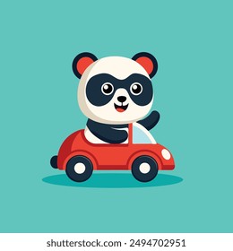 baby fat panda with sunglass ride mini car mascot vector