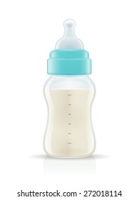 Baby Feed Bottle With Baby Formula Vector Illustration Isolated On White.