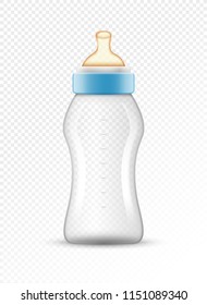 Baby feed bottle isolated plastic drink glass on transparent. Baby formula food milk glass.
