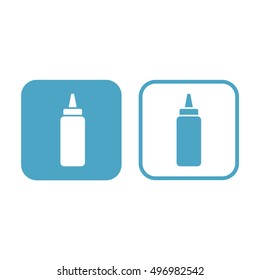 Baby feed bottle vector icon. White and blue