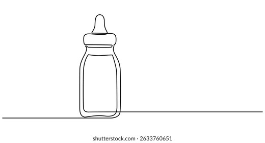 Bebê alimentador garrafa um conceito de desenho de linha contínua de cuidado do bebê minimalista, desenho contínuo de uma linha de mamadeira de bebê. Bebê garrafa de bebida com amor esboço ilustração vetor. Editável. 