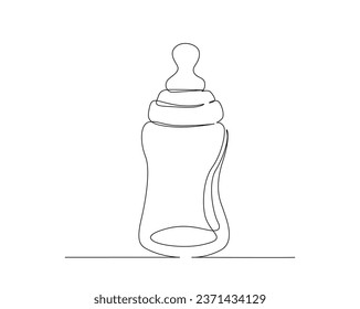 Baby feeder bottle outline vector design. Continuous one line drawing of baby feeding bottle. Editable stroke.