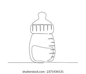 Baby feeder bottle outline vector design. Continuous one line drawing of baby feeding bottle. Editable stroke.