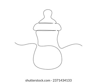 Baby feeder bottle outline vector design. Continuous one line drawing of baby feeding bottle. Editable stroke.