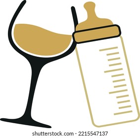 Baby Feeder with Wine Glass Clipart (Editable file) - Vector Illustration
