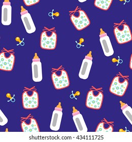 Baby feeding back pattern. Vector. Blue