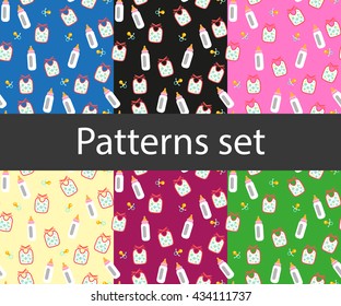 Baby feeding back pattern. Vector. Set