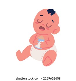 baby with feeding bottle icon isolated