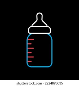 Baby feeding bottle isolated vector on black background icon. Graph symbol for children and newborn babies web site and apps design, logo, app, UI