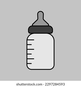 Botella de alimentación del bebé aislado de la escala de grises vectorial. Símbolo gráfico para niños y recién nacidos sitio web y diseño de aplicaciones, logotipo, aplicación, interfaz de usuario