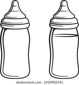 Ilustraciones vectoriales de biberones en blanco y negro