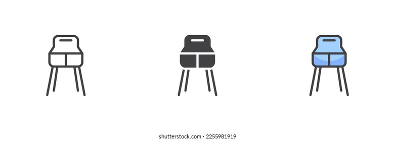 Baby feeding chair different style icon set. Line, glyph and filled outline colorful version, outline and filled vector sign. Symbol, logo illustration. Vector graphics