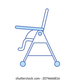 Baby feeding chair thin line icon isolated on white background. Blue outline kids highchair element design. Child table vector illustration.