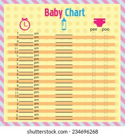 Baby feeding and diaper schedule - baby chart for moms - colorful vector illustration