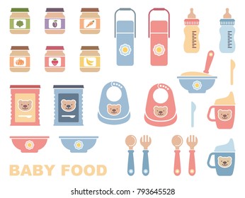 Baby feeding - flat icon set. Vector iilustration