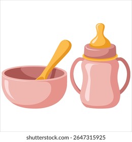 Conjunto de alimentação para bebês com garrafa e talheres