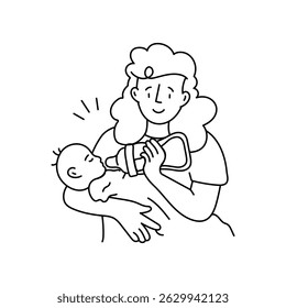 Alimentação de bebês   ilustrações de contorno de vetor. Arquivo EPS 10