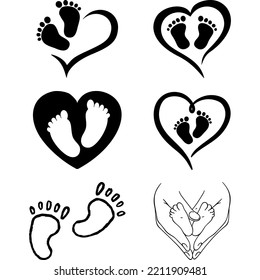 Baby Feet Heart Silhouette, Baby Feet Vector, Baby Foot Print Silhouette