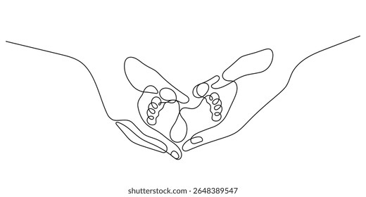 baby feet holding hands one line drawing continuous handdrawn minimalist decorative
