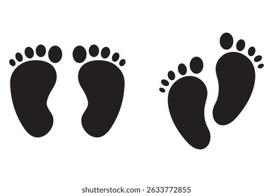 baby feet icon, baby footprints vector illustration, footprint icon. Baby footprint. Silhouette of footprints. Vector eps 10 