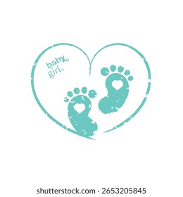 Baby feet Icon with love shape. Baby Footprints in Heart Silhouette Vector Icon Love Family Symbol. .