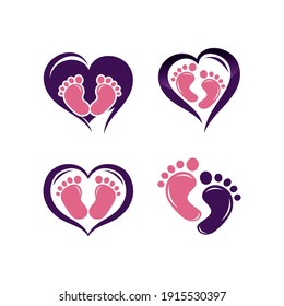 Baby feet logo.Child foot icon. Mother hand and baby feet icon. Child care logo.EPS 10