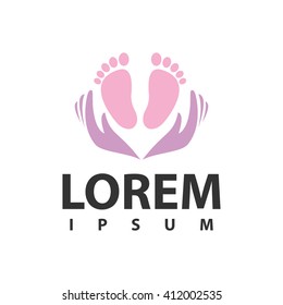 Baby feet logo.Child foot icon. Mother hand and baby feet icon. Child care logo. Child care center logo. Child care icon. Mother and baby icon. 