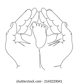 Baby feet in mother hands. Cute vector illustration for Mother's Day.