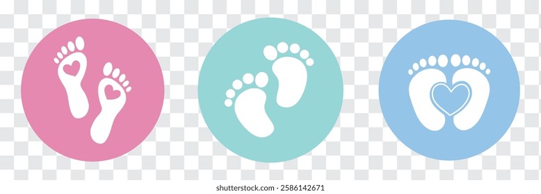 Baby Feet new born. Kids or baby feet and foot steps vector footsteps icon for print. Colorful baby feet Love heart  boy or girl sign. EPS 10