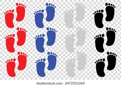 Baby feet prints isolated background. These could be used for a t-shirt design or anything promoting the love of babies. Baby feet vector set.