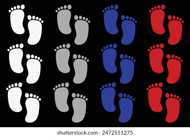 Baby feet prints isolated background. These could be used for a t-shirt design or anything promoting the love of babies. Baby feet vector set.