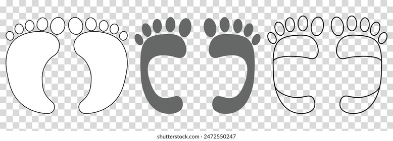 Baby feet vector set . Collection different human footprints Vector Illustration. boot sole, bare feet, Baby footprint, Eps10.