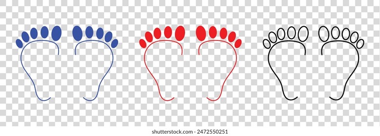 Baby feet vector set . Collection different human footprints Vector Illustration. boot sole, bare feet, Baby footprint, Eps10.