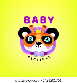 Baby festival . Carnival mask festival. Logotype. Сhildren's logo with panda .Vector eps 10