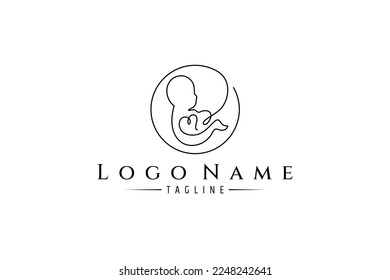 Baby fetus logo in continuous line design style