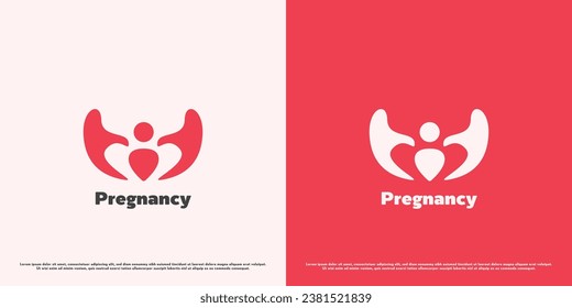 Baby fetus logo design illustration. Silhouette baby kids female birth pregnancy mother child family affection love heart hands care happy life. Modern simple minimalist flat abstract concept.