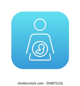 Baby fetus in mother womb line icon for web, mobile and infographics. Vector white icon on the blue gradient square with rounded corners isolated on white background.