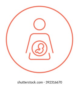 Baby fetus in mother womb line icon.