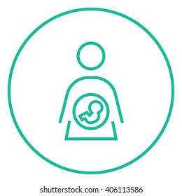 Baby fetus in mother womb line icon.