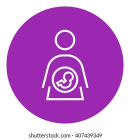 Baby fetus in mother womb line icon.
